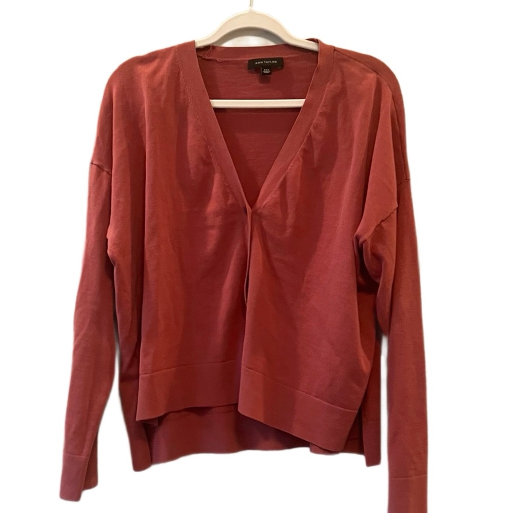 Ann Taylor Women's XXL Pink Cardigan Sweater Button Up Cropped V-Neck